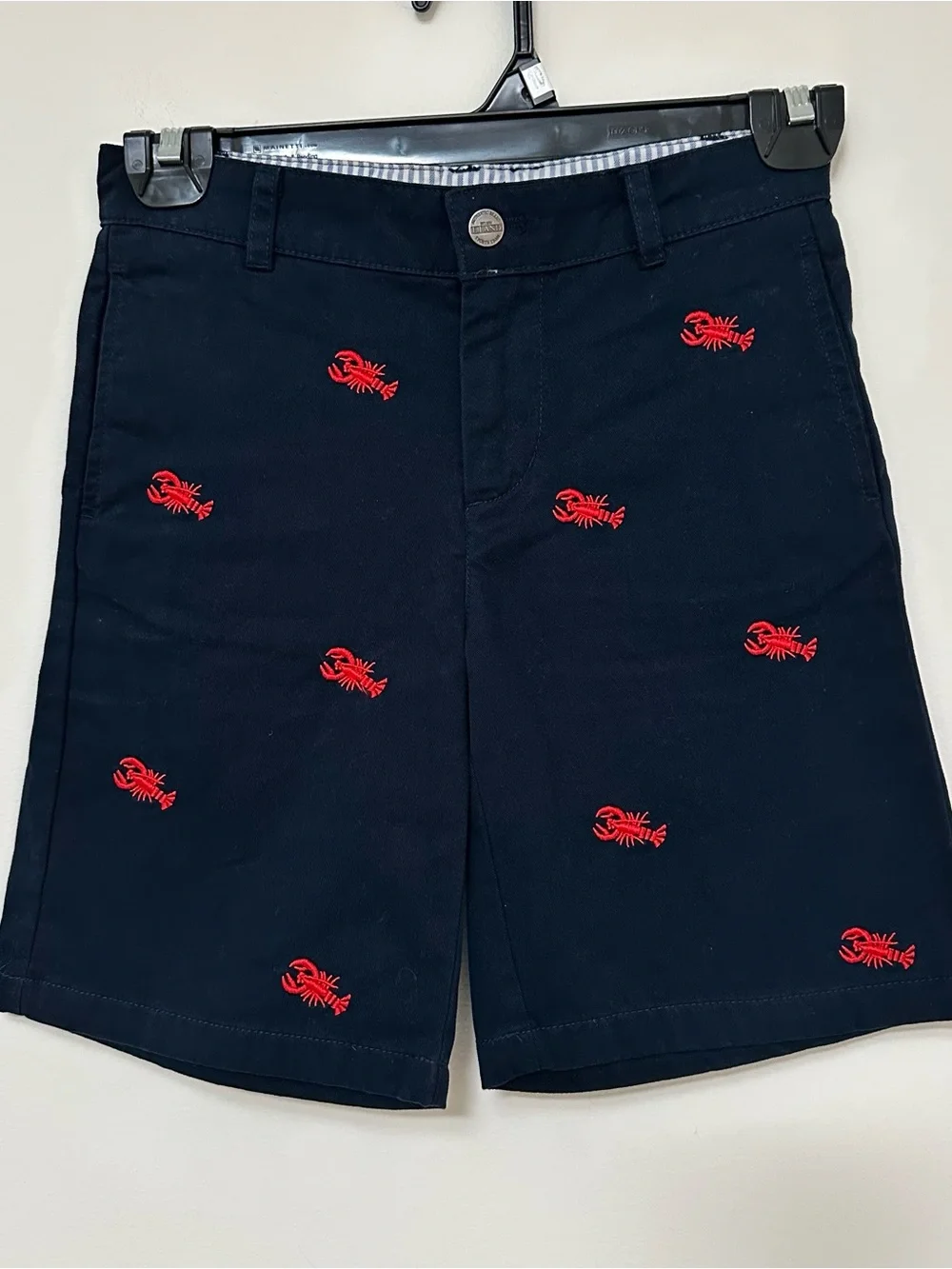 E-Land Kids Boy's size 6 NEW Navy Shorts with Red Embroidered Lobsters Summer